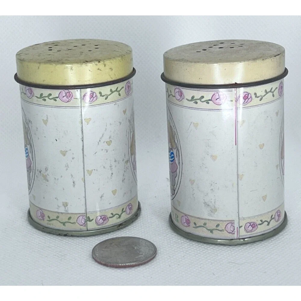 1989 Hartin International Tin Salt & Pepper Shakers Girl & Boy Picnic Vintage